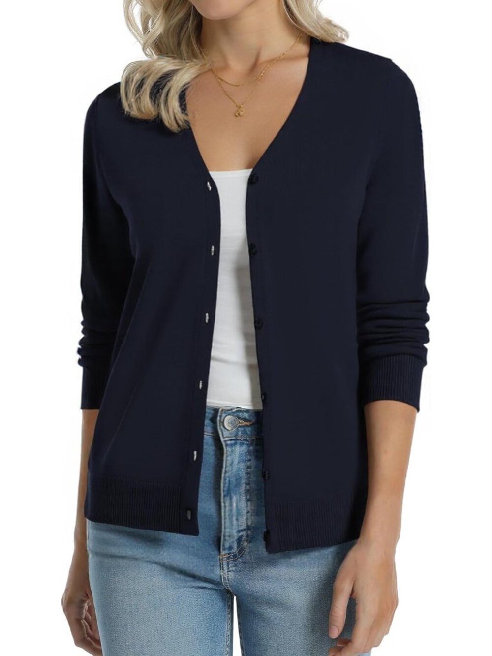 Women's Long Sleeve 100% Cotton Cardigan - Perfect Layering Essential in B-Navy